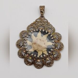 Vintage Pressed Edelweiss Flower Pendant Silvertone Filigree